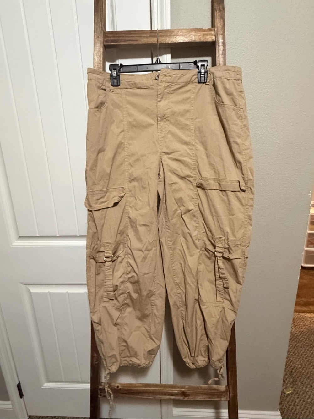 No Boundaries Tan Cargo Pants with Drawstring Cuffs